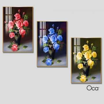 Bình hoa hồng | Bộ 3 tranh treo cầu thang | Mã T0330 | Oca