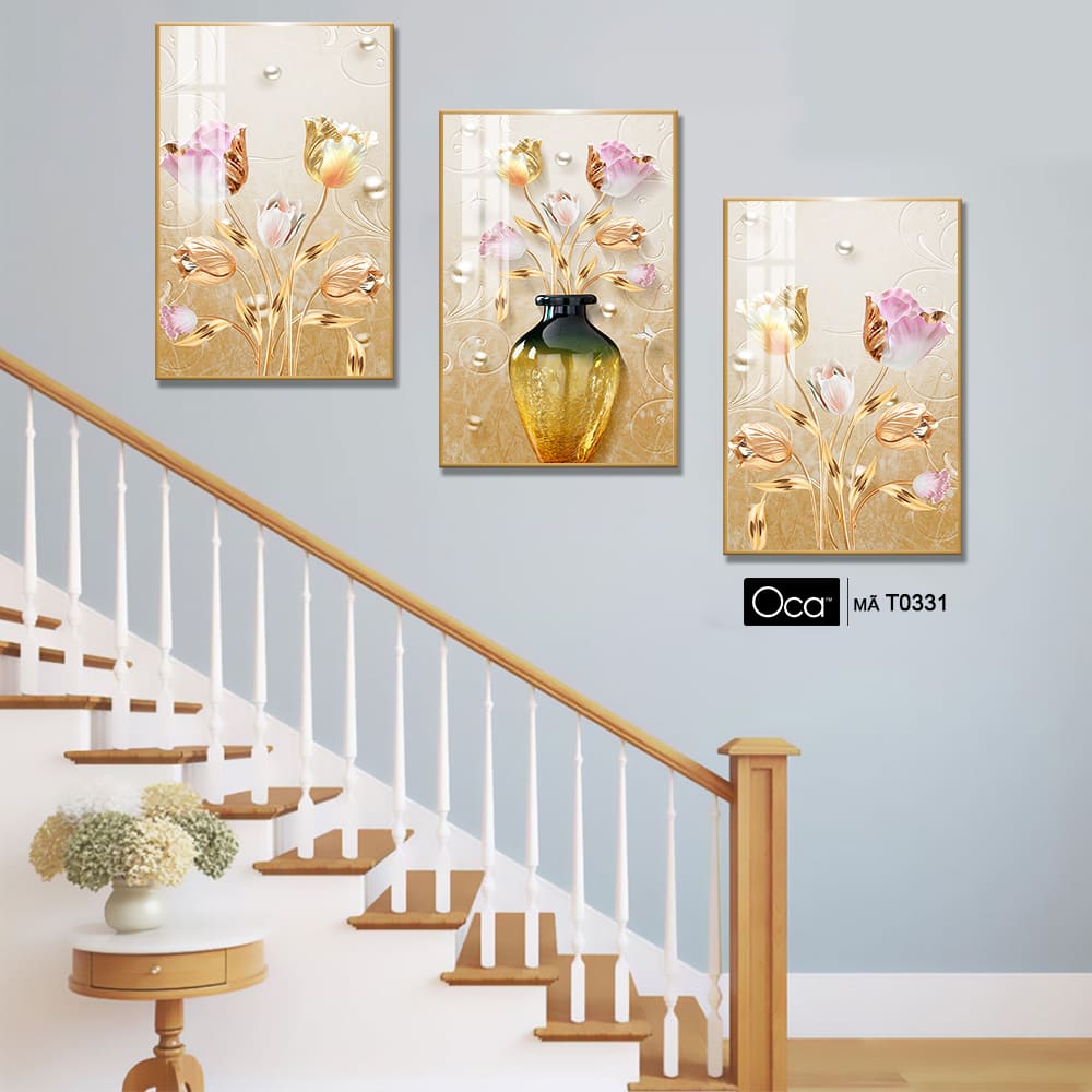 Bình hoa pha lê | Bộ 3 tranh treo cầu thang | Mã T0331 | Oca - Ảnh 3