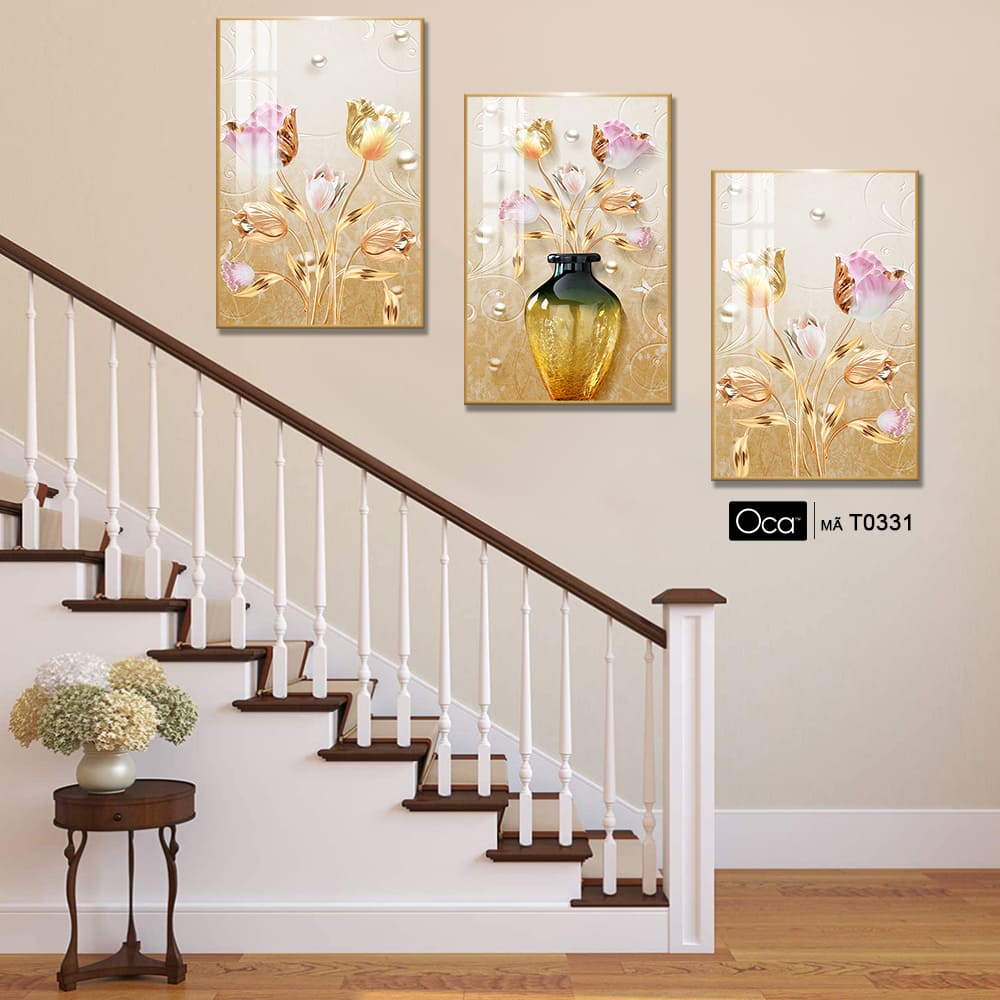 Bình hoa pha lê | Bộ 3 tranh treo cầu thang | Mã T0331 | Oca - Ảnh 4