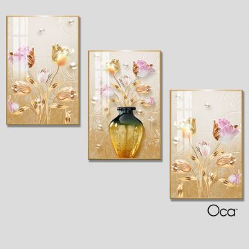 Bình hoa pha lê | Bộ 3 tranh treo cầu thang | Mã T0331 | Oca