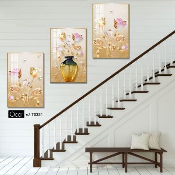 Alternative view of Bình hoa pha lê | Bộ 3 tranh treo cầu thang | Mã T0331 | Oca