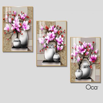 Bình hoa mộc lan | Bộ 3 tranh treo cầu thang | Mã T0332 | Oca