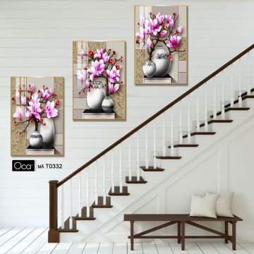 Alternative view of Bình hoa mộc lan | Bộ 3 tranh treo cầu thang | Mã T0332 | Oca