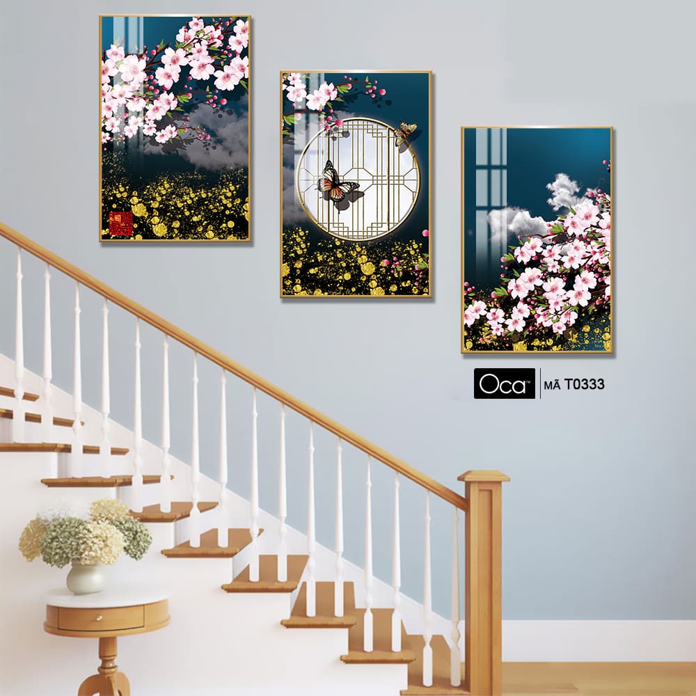 Hoa anh đào | Bộ 3 tranh treo cầu thang | Mã T0333 | Oca - Ảnh 3