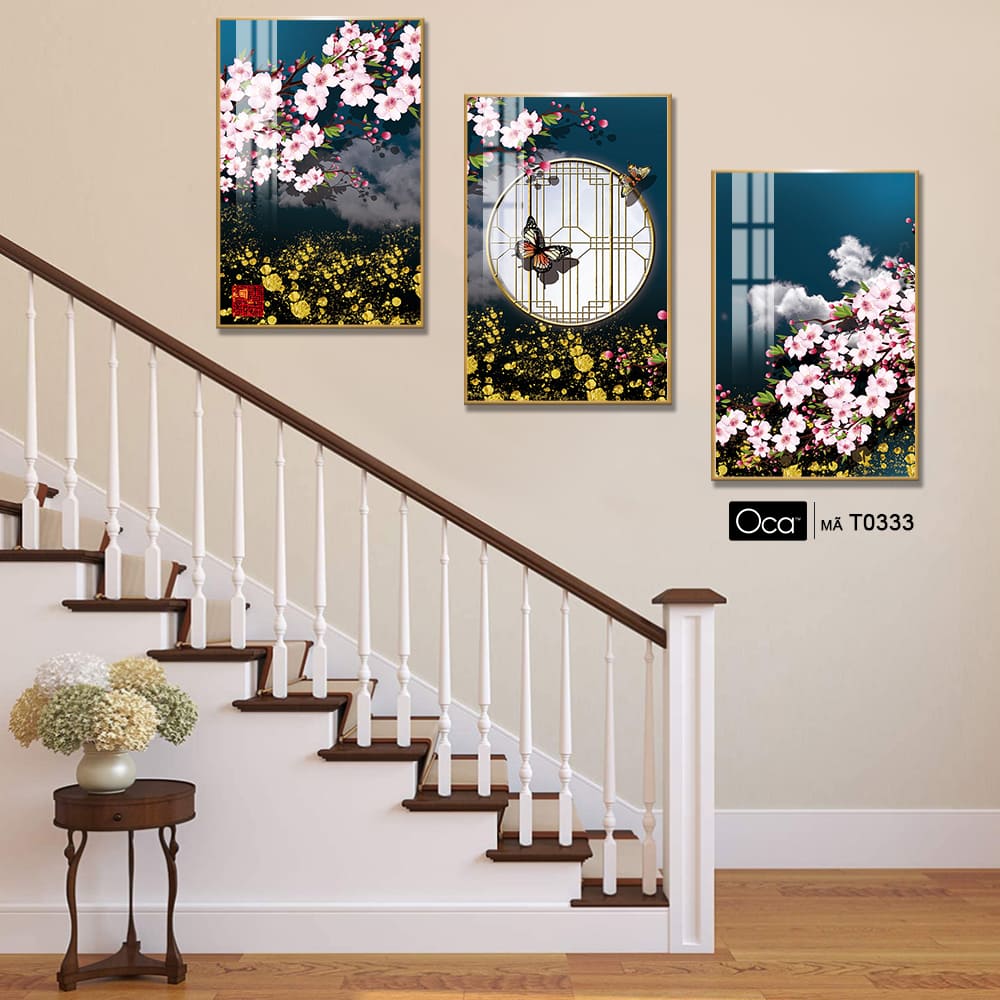 Hoa anh đào | Bộ 3 tranh treo cầu thang | Mã T0333 | Oca - Ảnh 4