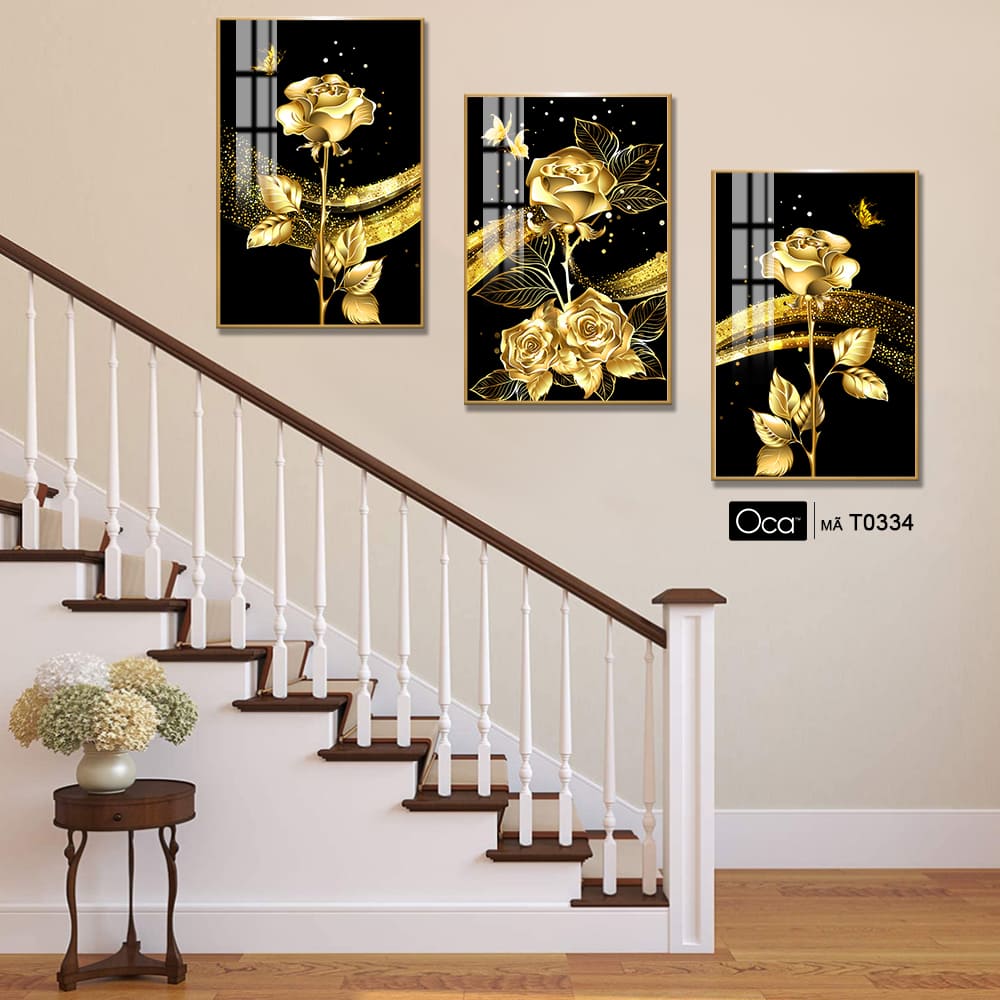 Hoa Hồng Vĩnh Cửu | Bộ 3 tranh treo cầu thang | Mã T0334 | Oca - Ảnh 4