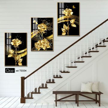 Alternative view of Hoa Hồng Vĩnh Cửu | Bộ 3 tranh treo cầu thang | Mã T0334 | Oca