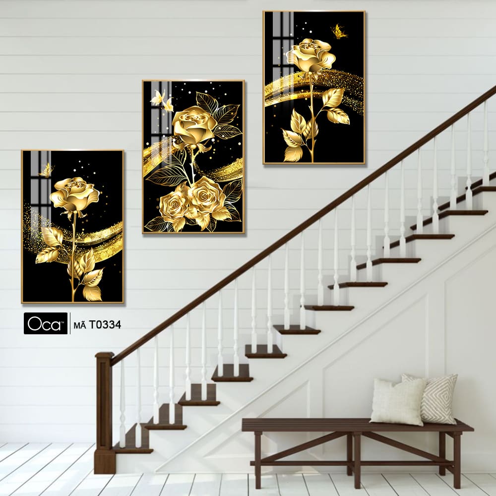 Hoa Hồng Vĩnh Cửu | Bộ 3 tranh treo cầu thang | Mã T0334 | Oca - Ảnh 2