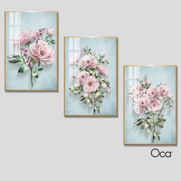 Nhành hoa hồng | Bộ 3 tranh treo cầu thang | Mã T0335 | Oca