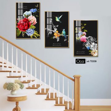 Alternative view of Nhành hoa hồng | Bộ 3 tranh treo cầu thang | Mã T0339 | Oca