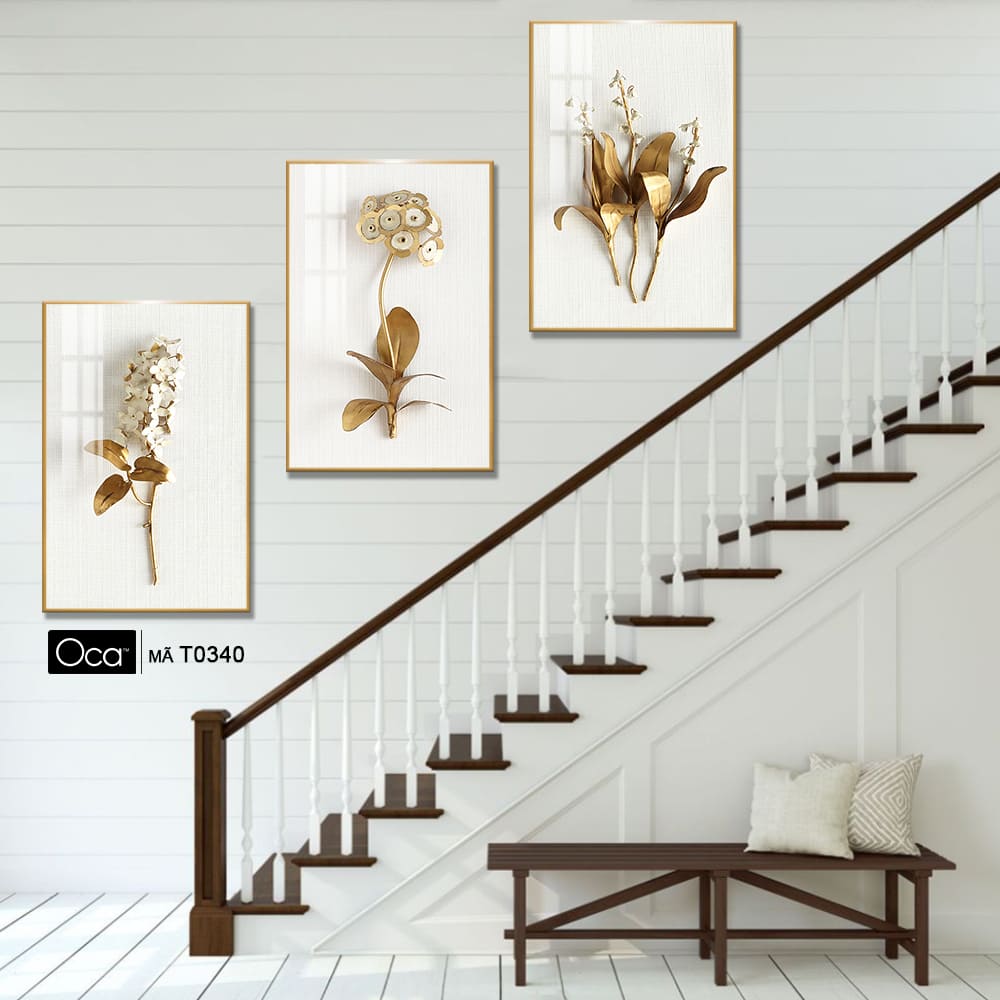 Nhanh mộc lan | Bộ 3 tranh treo cầu thang | Mã T0340 | Oca - Ảnh 2