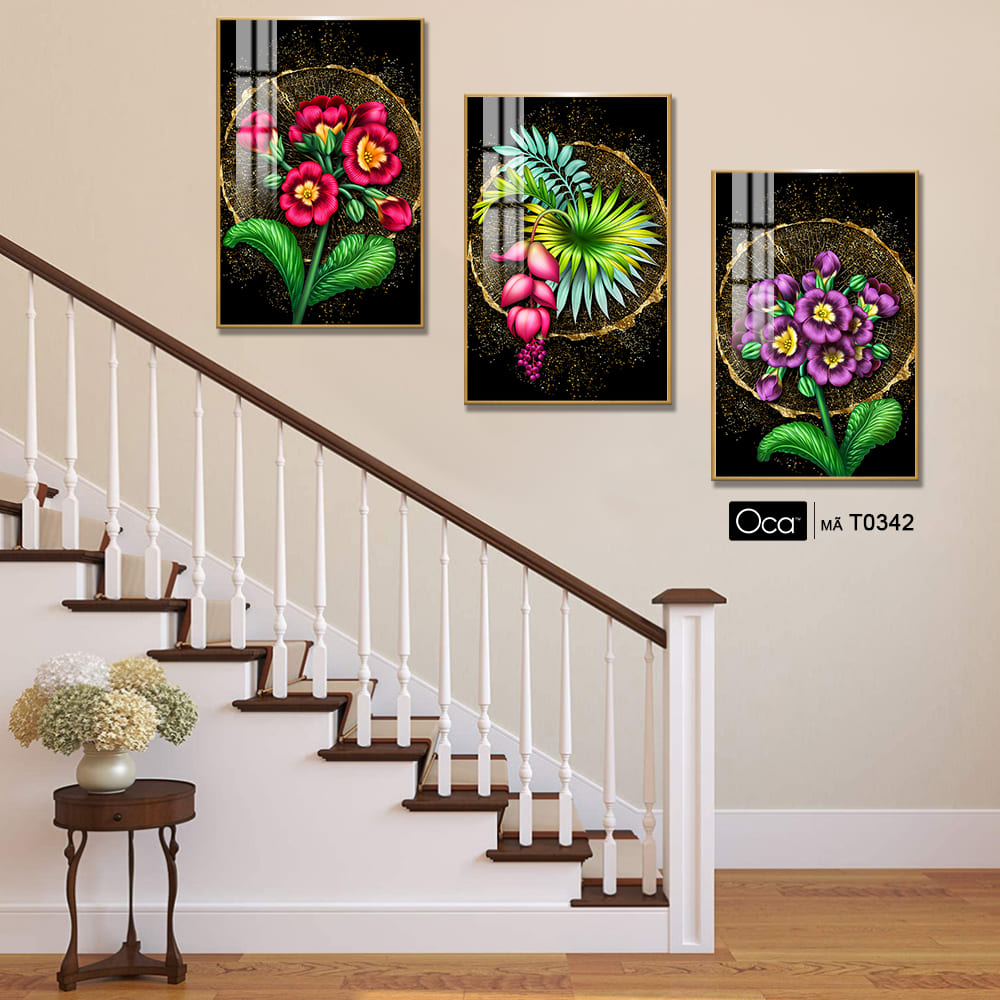 Hoa thiên đường | Bộ 3 tranh treo cầu thang | Mã T0342 | Oca - Ảnh 4
