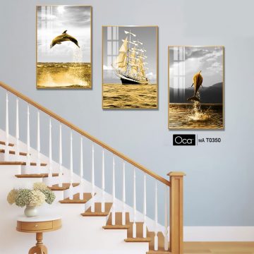 Alternative view of Phong cảnh biền vàng | Bộ 3 tranh treo cầu thang | Mã T0350 | Oca