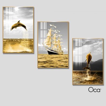 Phong cảnh biền vàng | Bộ 3 tranh treo cầu thang | Mã T0350 | Oca