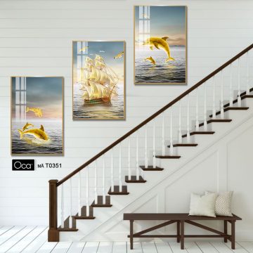 Alternative view of Hoàng hôn trên biển | Bộ 3 tranh treo cầu thang | Mã T0351 | Oca