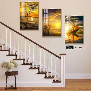 Alternative view of Hoàng hôn trên biển | Bộ 3 tranh treo cầu thang | Mã T0352 | Oca