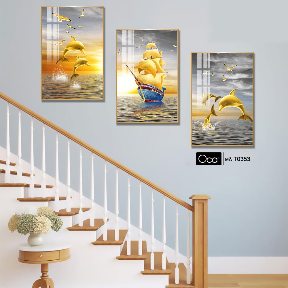 Biển nghệ thuật | Bộ 3 tranh treo cầu thang | Mã T0353 | Oca - Ảnh 2