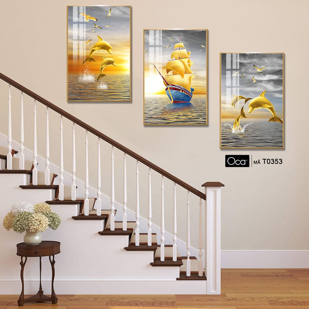 Biển nghệ thuật | Bộ 3 tranh treo cầu thang | Mã T0353 | Oca - Ảnh 4
