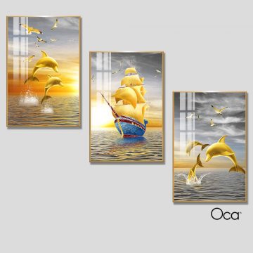 Biển nghệ thuật | Bộ 3 tranh treo cầu thang | Mã T0353 | Oca