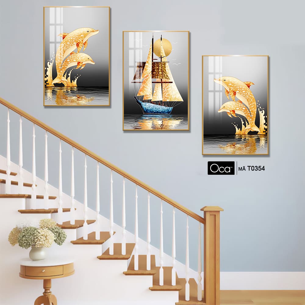 Phong cảnh đêm vàng | Bộ 3 tranh treo cầu thang | Mã T0354 | Oca - Ảnh 4