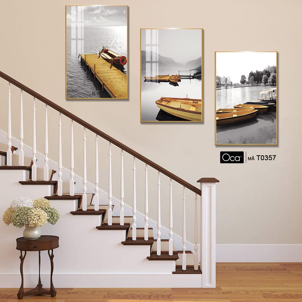 Phong cảnh bến thuyền | Bộ 3 tranh treo cầu thang | Mã T0357 | Oca - Ảnh 3