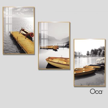 Phong cảnh bến thuyền | Bộ 3 tranh treo cầu thang | Mã T0357 | Oca