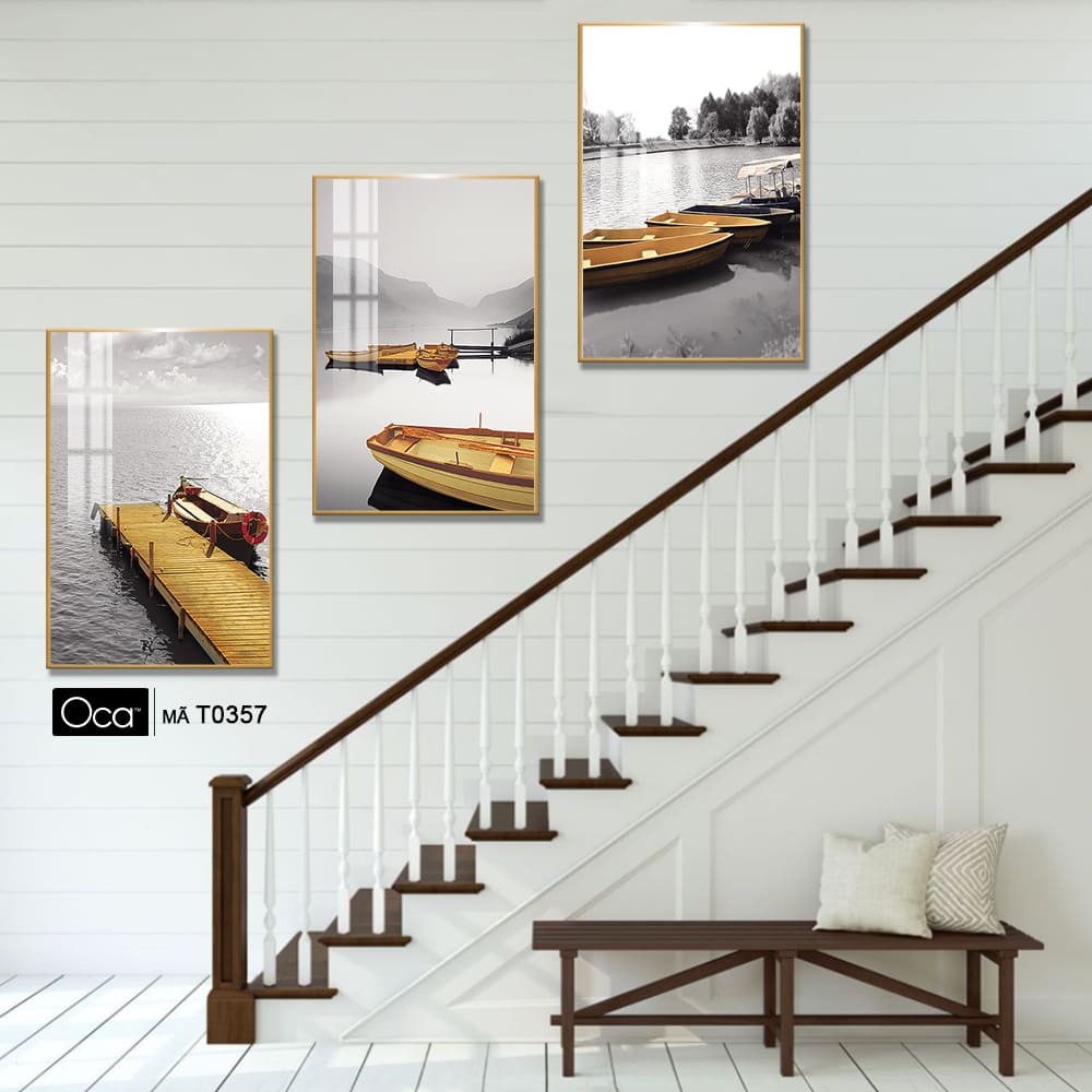 Phong cảnh bến thuyền | Bộ 3 tranh treo cầu thang | Mã T0357 | Oca - Ảnh 2