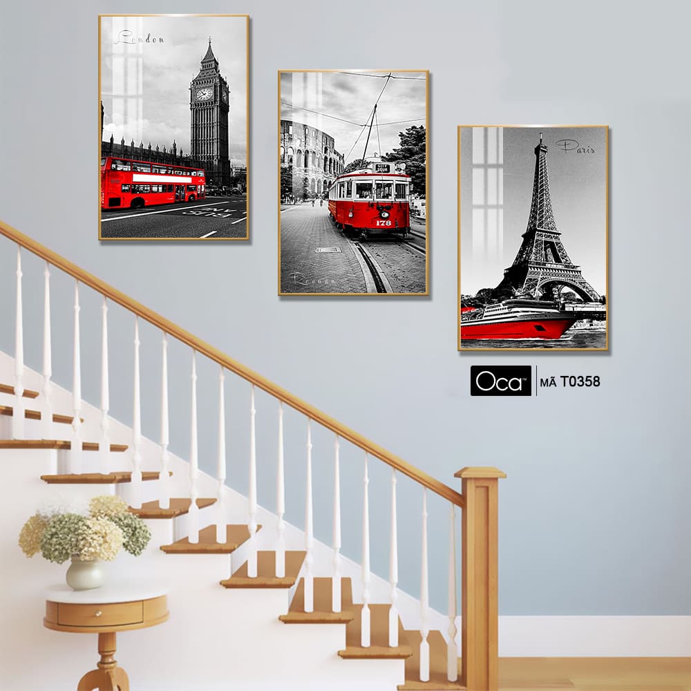 Tháp Eiffel | Bộ 3 tranh treo cầu thang | Mã T0358 | Oca - Ảnh 2