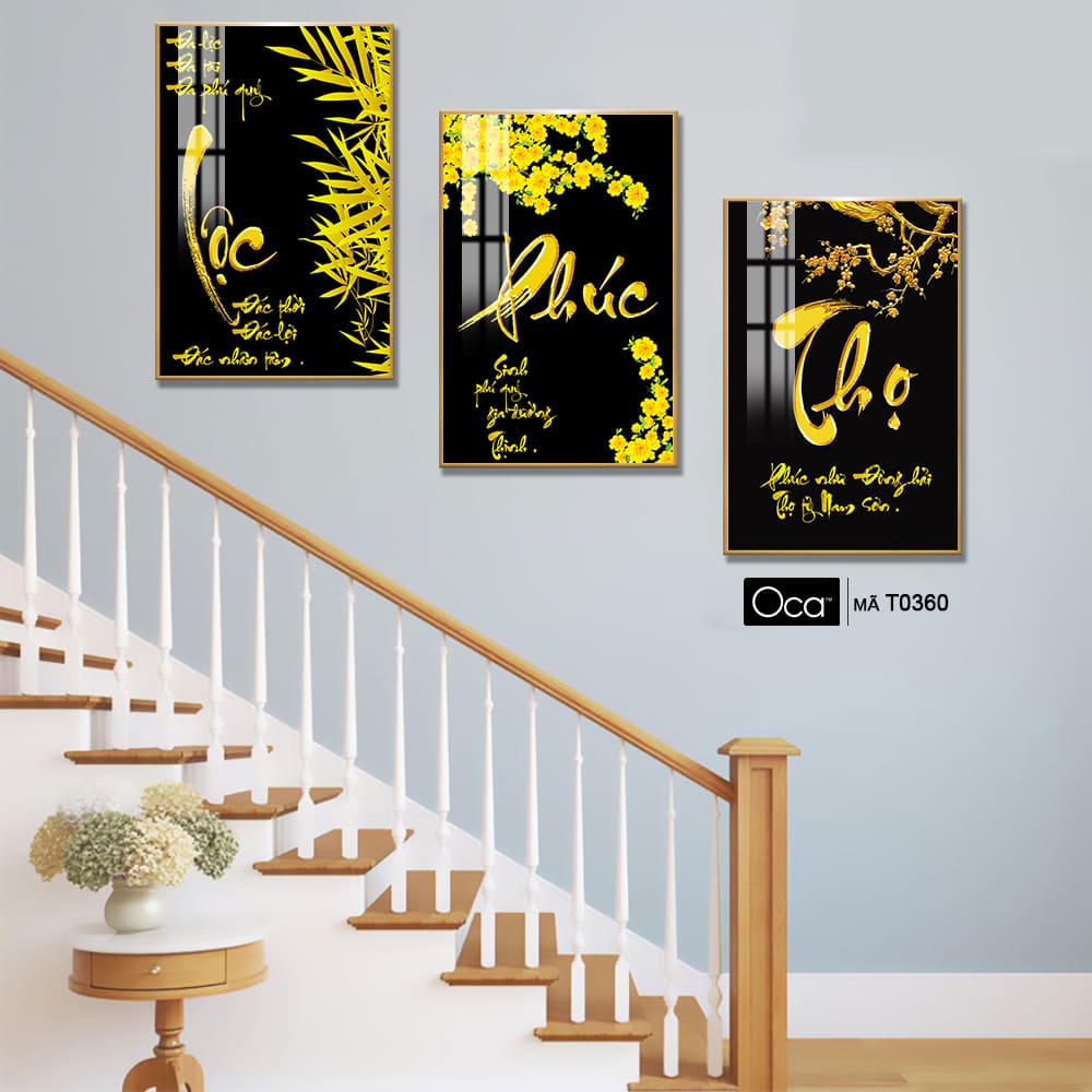 Phúc - Lộc - Thọ | Bộ 3 tranh treo cầu thang | Mã T0360 | Oca - Ảnh 4