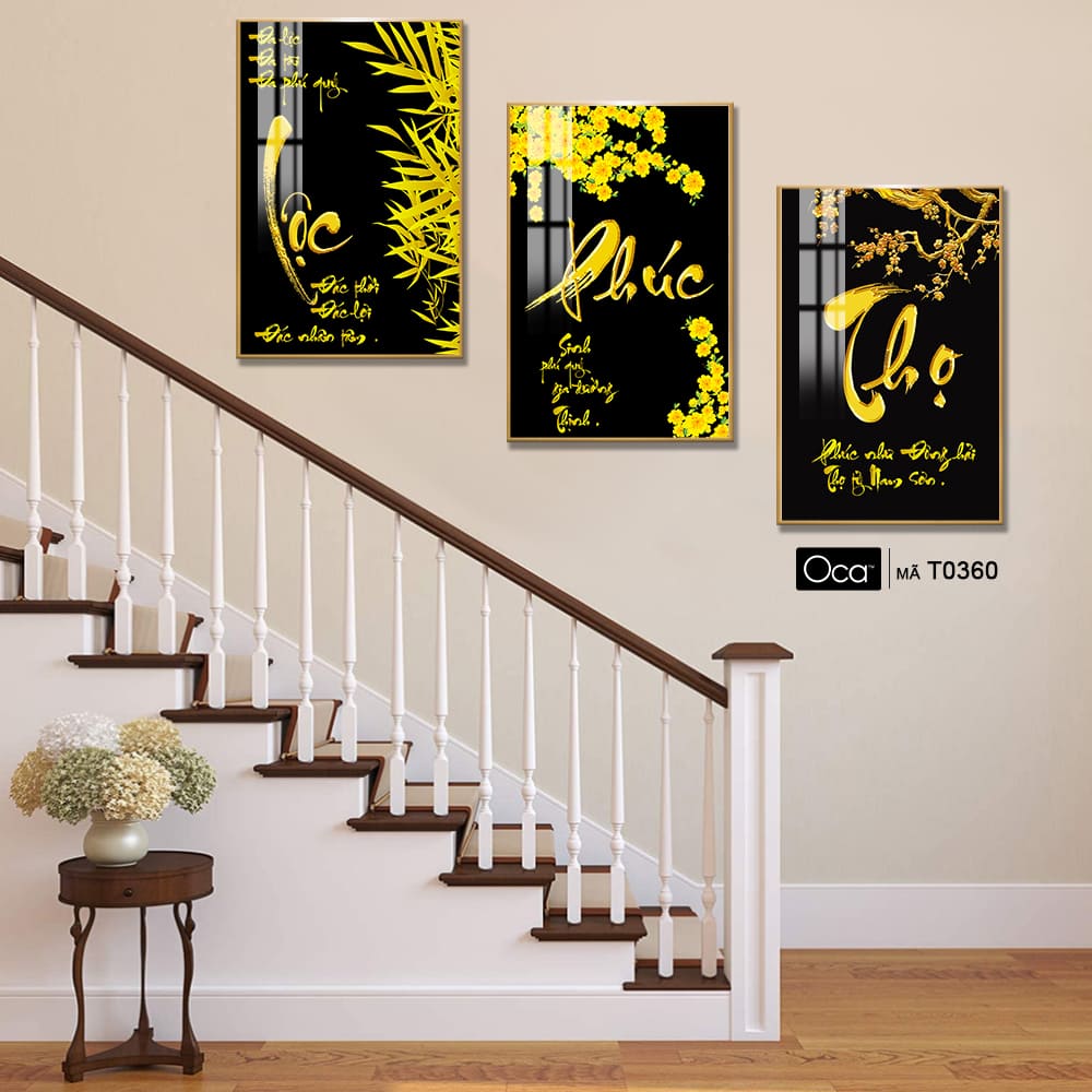 Phúc - Lộc - Thọ | Bộ 3 tranh treo cầu thang | Mã T0360 | Oca - Ảnh 3