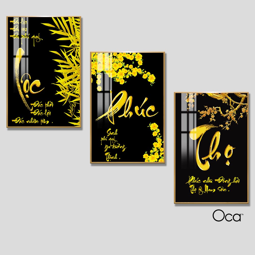 Phúc - Lộc - Thọ | Bộ 3 tranh treo cầu thang | Mã T0360 | Oca