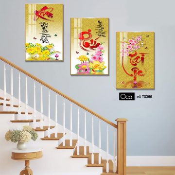 Alternative view of Xuân Phúc Tài Lộc  | Bộ 3 tranh treo cầu thang | Mã T0366 | Oca