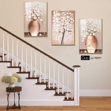 Alternative view of Bình hoa mai | Bộ 3 tranh treo cầu thang | Mã T0371 | Oca