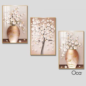 Bình hoa mai | Bộ 3 tranh treo cầu thang | Mã T0371 | Oca