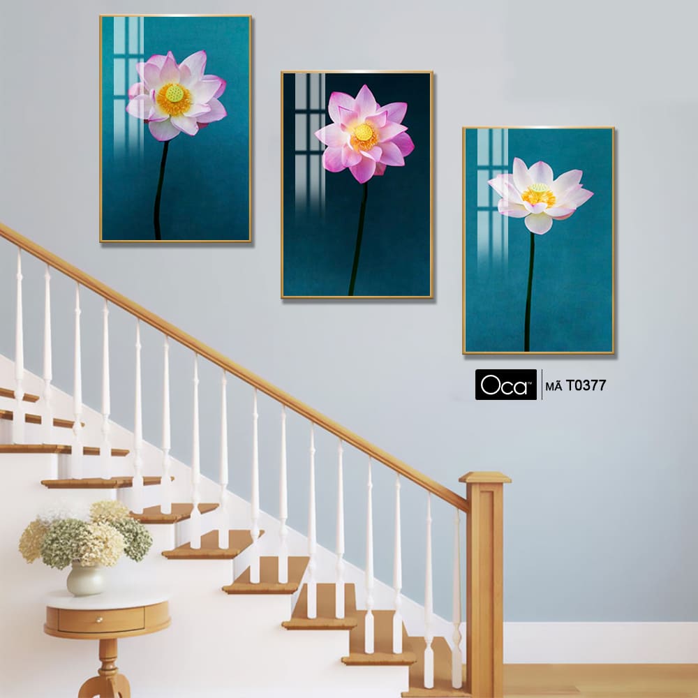 Hoa sen nghệ thuật | Bộ 3 tranh treo cầu thang | Mã T0377 | Oca - Ảnh 4