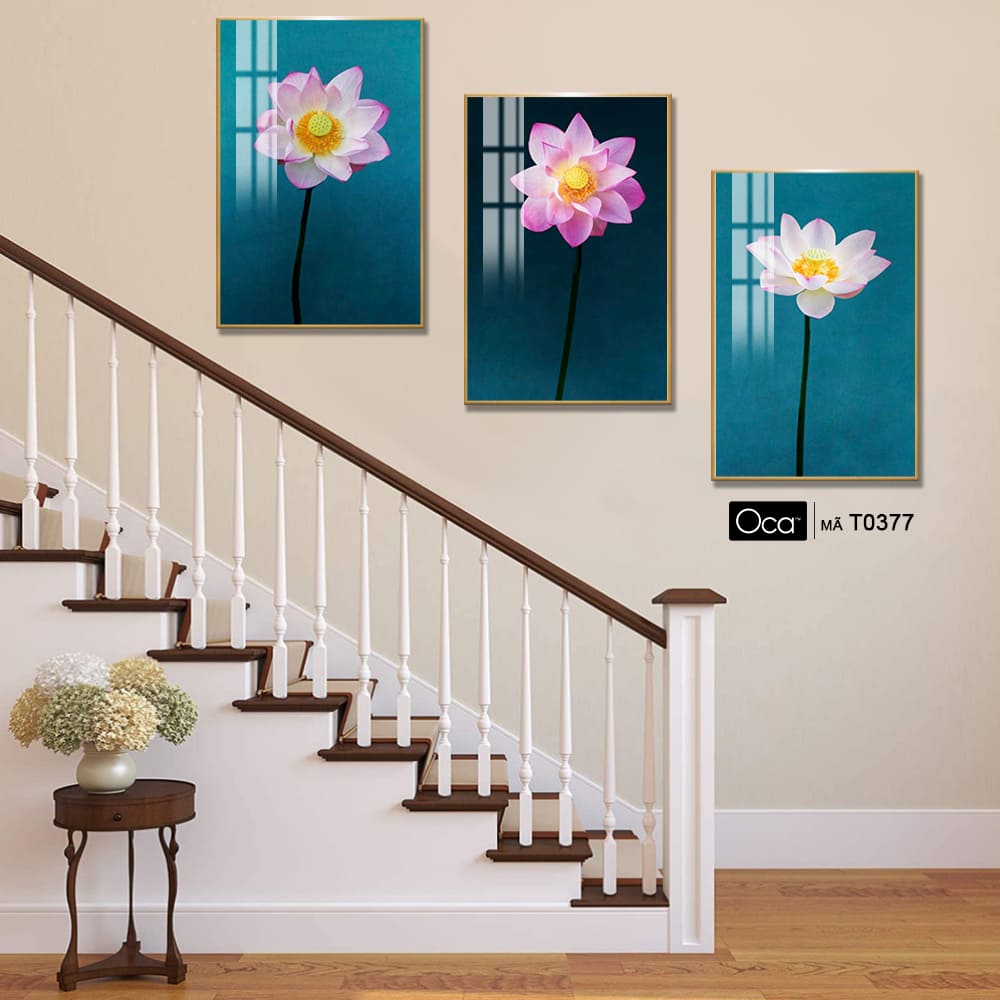 Hoa sen nghệ thuật | Bộ 3 tranh treo cầu thang | Mã T0377 | Oca - Ảnh 3