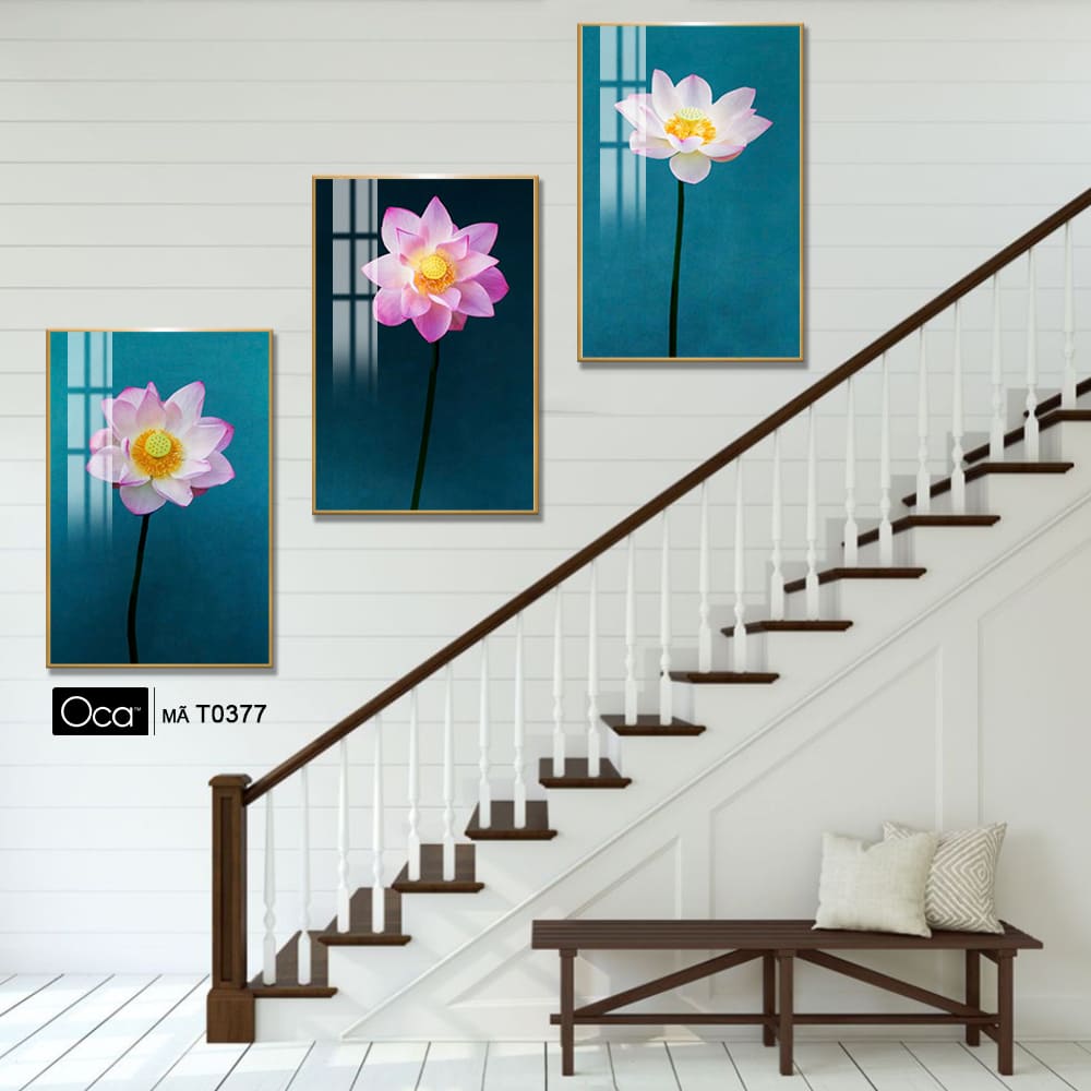 Hoa sen nghệ thuật | Bộ 3 tranh treo cầu thang | Mã T0377 | Oca - Ảnh 2