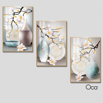 Bình hoa lan | Bộ 3 tranh treo cầu thang | Mã T0380 | Oca