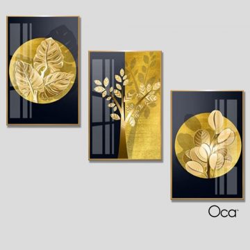 Những chiếc lá ánh kim | Bộ 3 tranh treo cầu thang | Mã T0382 | Oca