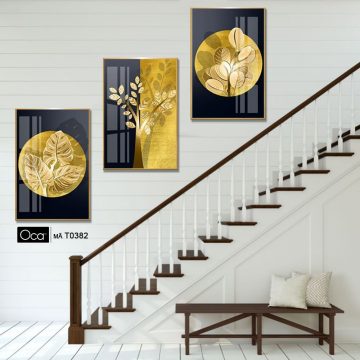 Alternative view of Những chiếc lá ánh kim | Bộ 3 tranh treo cầu thang | Mã T0382 | Oca