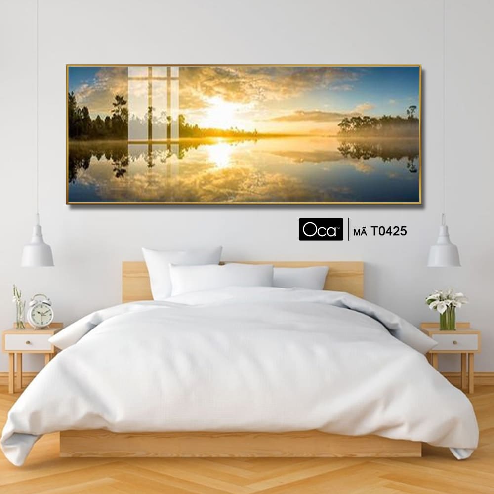 Hoàng hôn trên mặt hồ | Tranh treo phòng ngủ | Mã T0425 | Oca - Ảnh 4