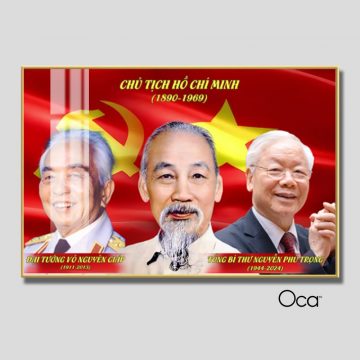 Tấm tranh Bác Hồ - Bác Giáp - Bác Trọng | Khung hợp kim cao cấp | Mã T0473 | Oca