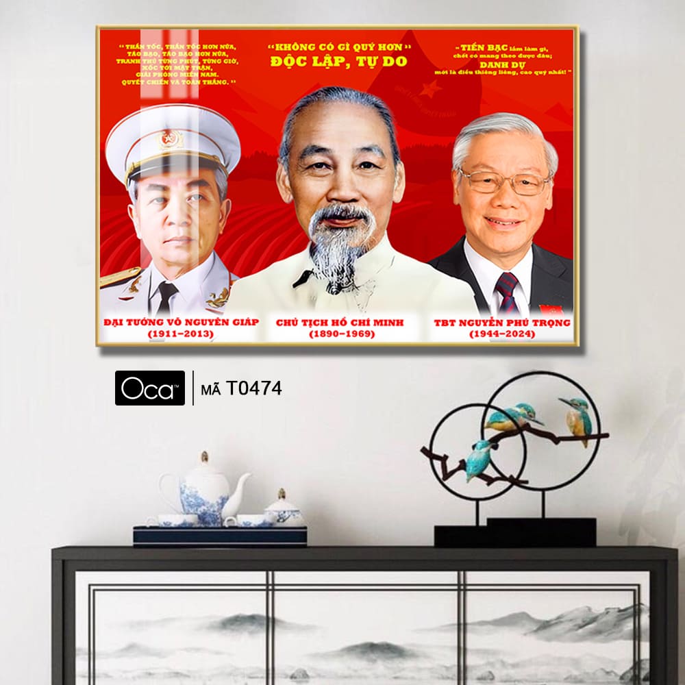 Tấm tranh Bác Hồ - Bác Giáp - Bác Trọng | Khung hợp kim cao cấp | Mã T0474 | Oca - Ảnh 2