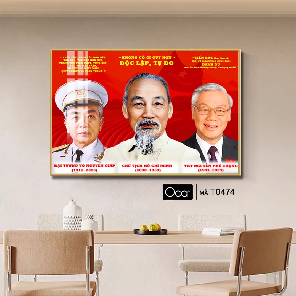Tấm tranh Bác Hồ - Bác Giáp - Bác Trọng | Khung hợp kim cao cấp | Mã T0474 | Oca - Ảnh 3