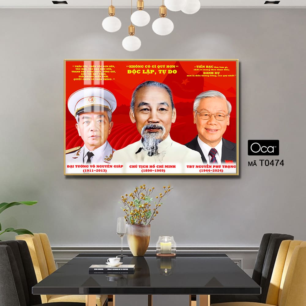 Tấm tranh Bác Hồ - Bác Giáp - Bác Trọng | Khung hợp kim cao cấp | Mã T0474 | Oca - Ảnh 4