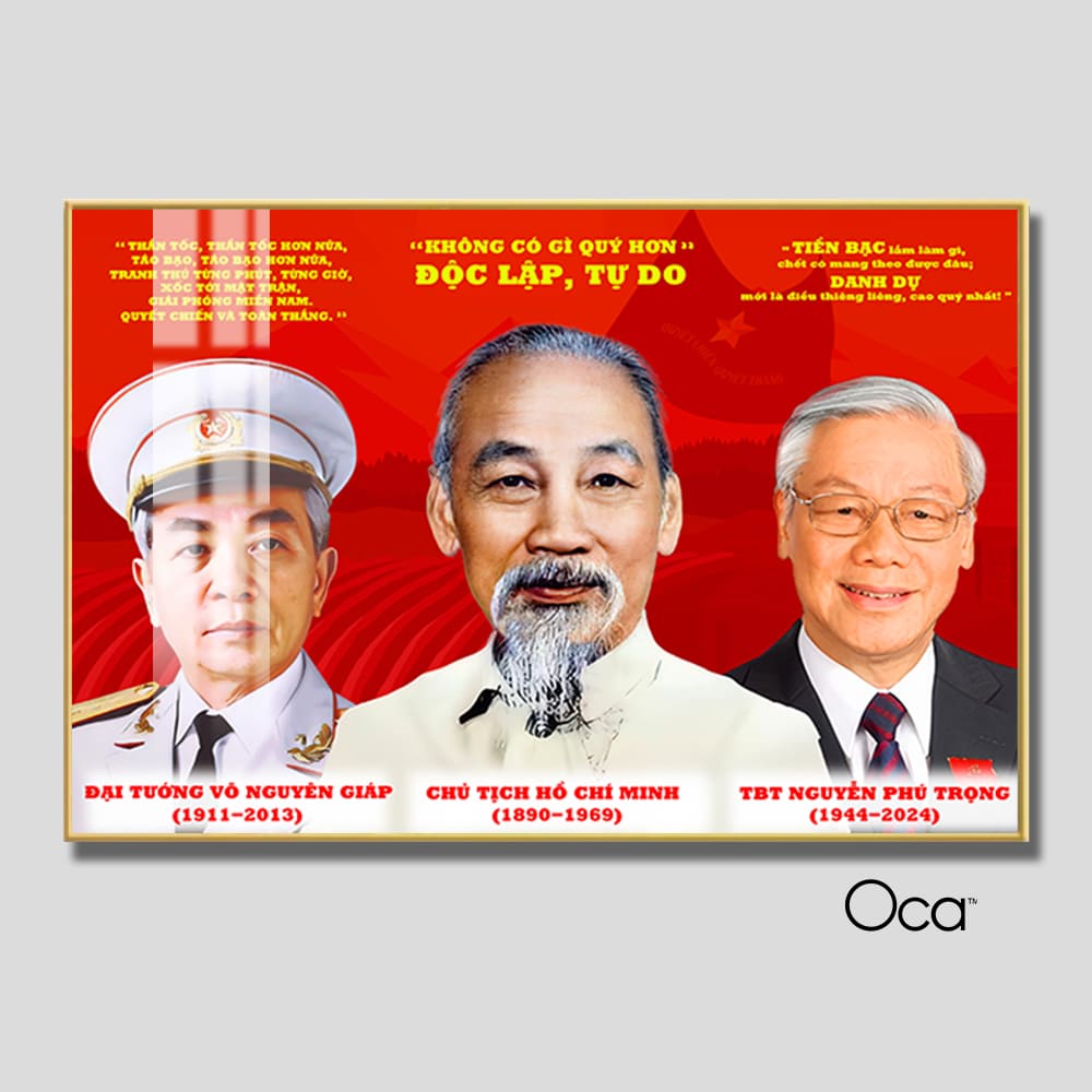 Tấm tranh Bác Hồ - Bác Giáp - Bác Trọng | Khung hợp kim cao cấp | Mã T0474 | Oca