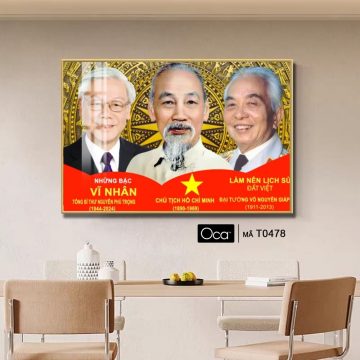 Alternative view of Tấm tranh Bác Hồ - Bác Giáp - Bác Trọng | Khung hợp kim cao cấp | Mã T0478 | Oca