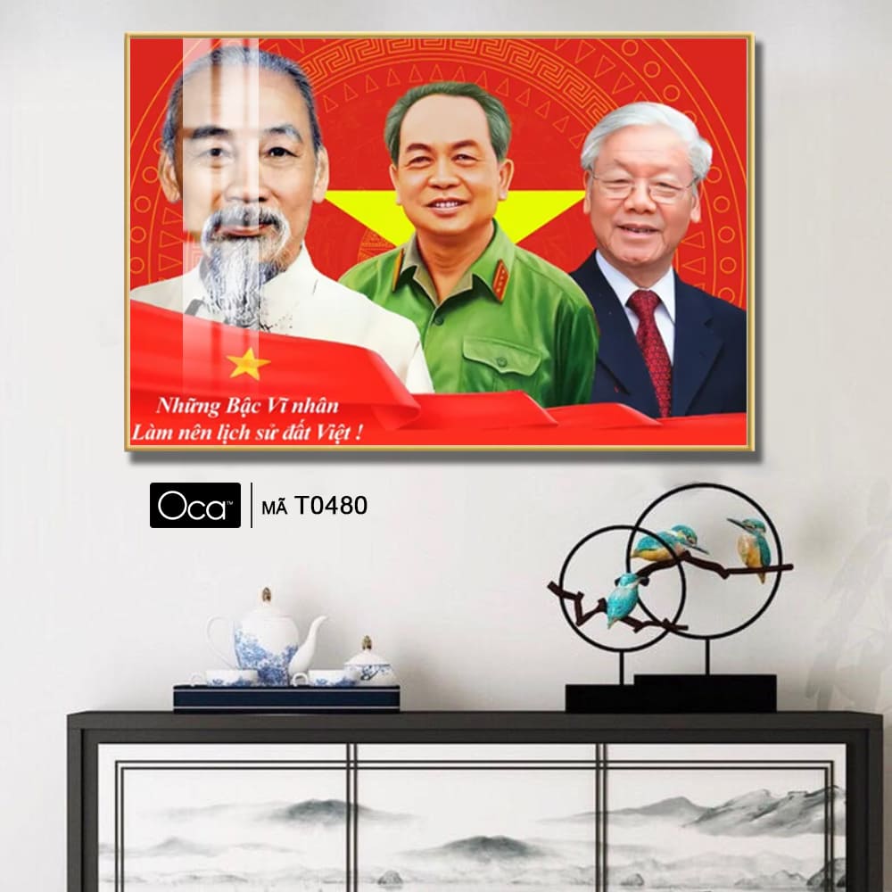 Tấm tranh Bác Hồ - Bác Giáp - Bác Trọng | Khung hợp kim cao cấp | Mã T0480 | Oca - Ảnh 4