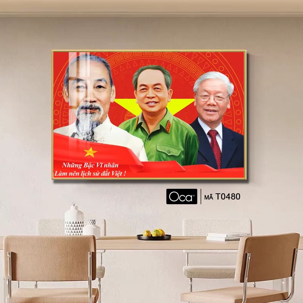 Tấm tranh Bác Hồ - Bác Giáp - Bác Trọng | Khung hợp kim cao cấp | Mã T0480 | Oca - Ảnh 3
