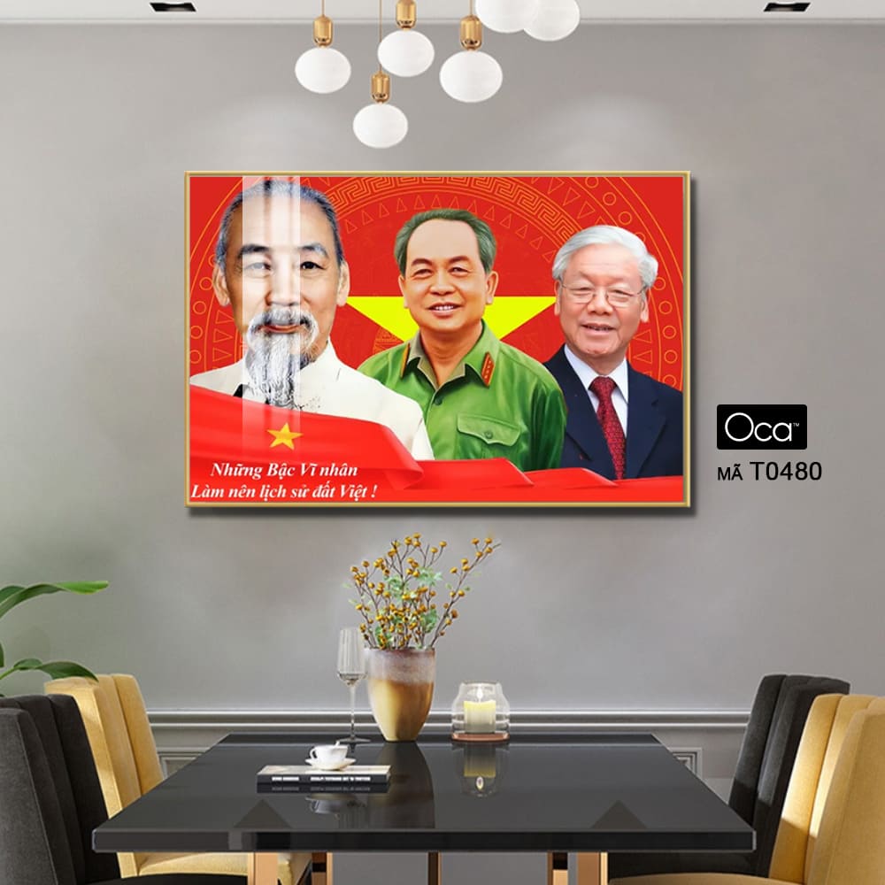 Tấm tranh Bác Hồ - Bác Giáp - Bác Trọng | Khung hợp kim cao cấp | Mã T0480 | Oca - Ảnh 2